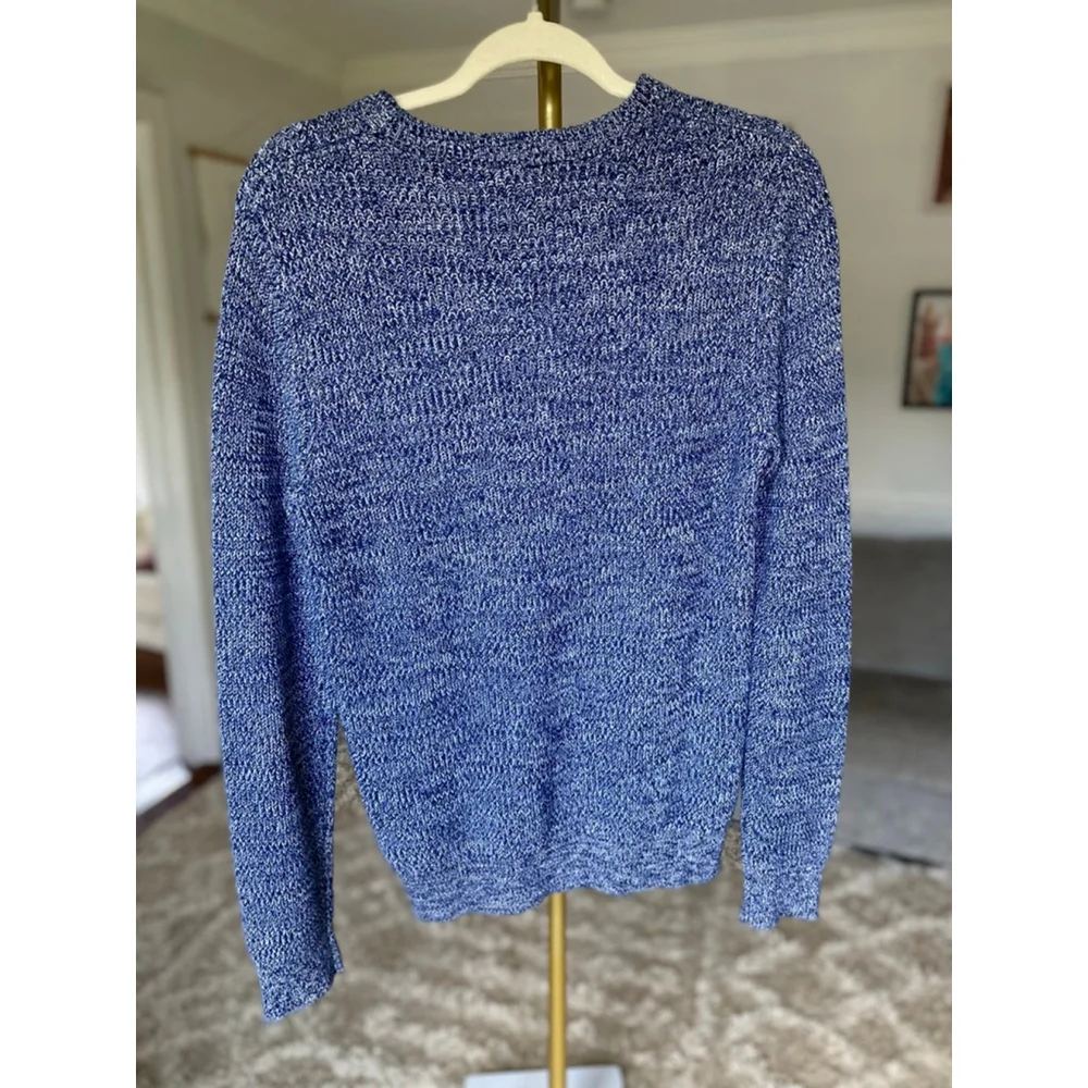 H&M Marled Knit Cotton Sweater Pullover Crewneck Blue Preppy Buttery Soft Cozy